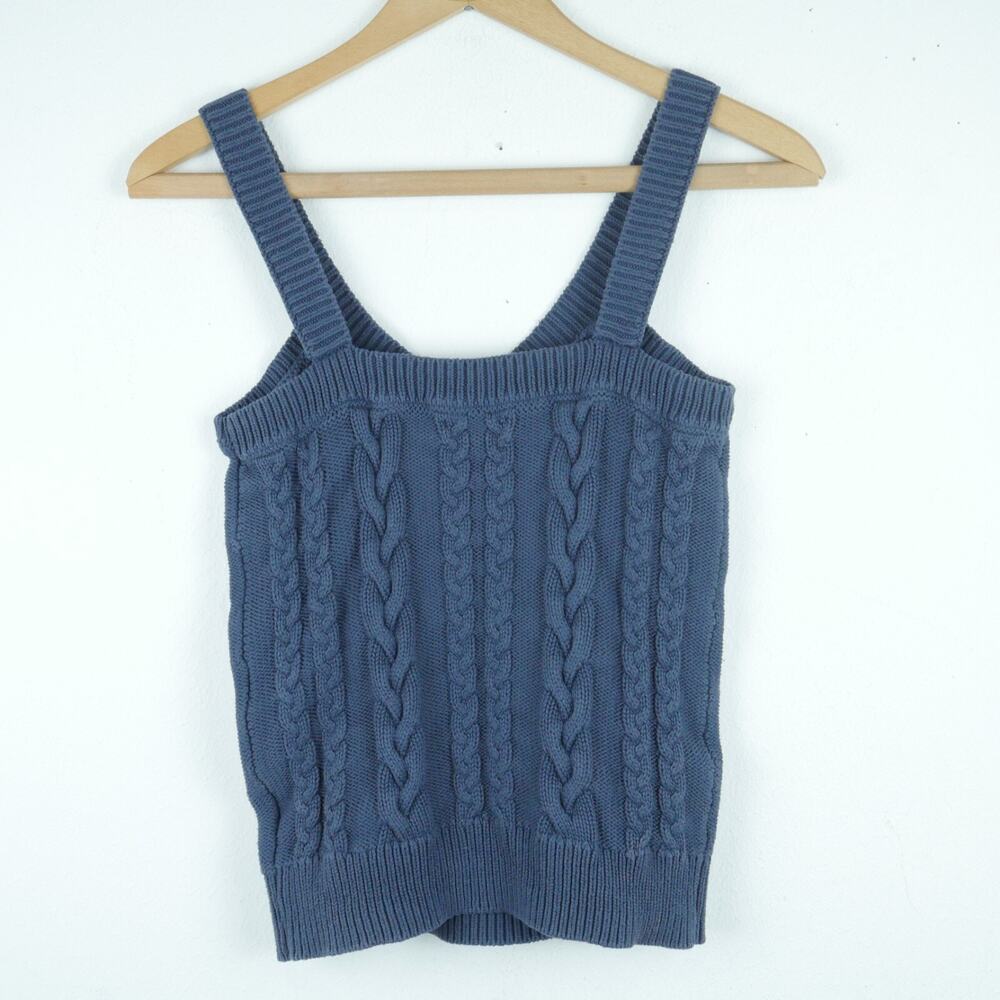 Evereve Small Tank Top Cable Knit Chunky Wide Strap Crop Preppy Minimal Capsule - Picture 7 of 7